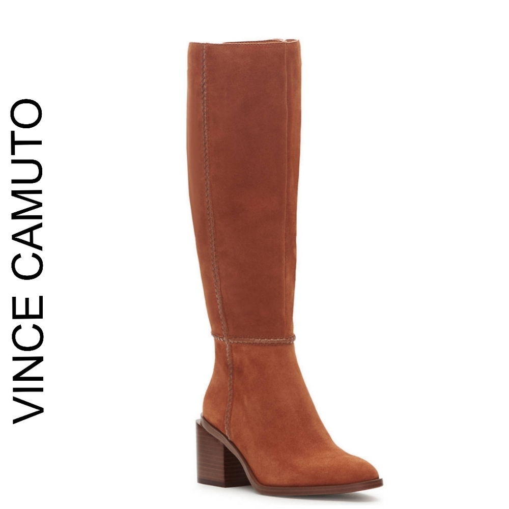 Vince Camuto Kaleeca Suede Tall Shaft Boots Sz 8M (Warm Caramel) $249.00